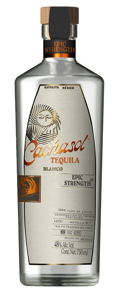 Cachasol Epic Strength Tequila bottle with award medals